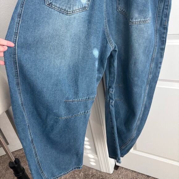 Barrel Leg Denim Overalls Sz XL Horseshoe Jean Jumpsuit Blue - Picture 9 of 15